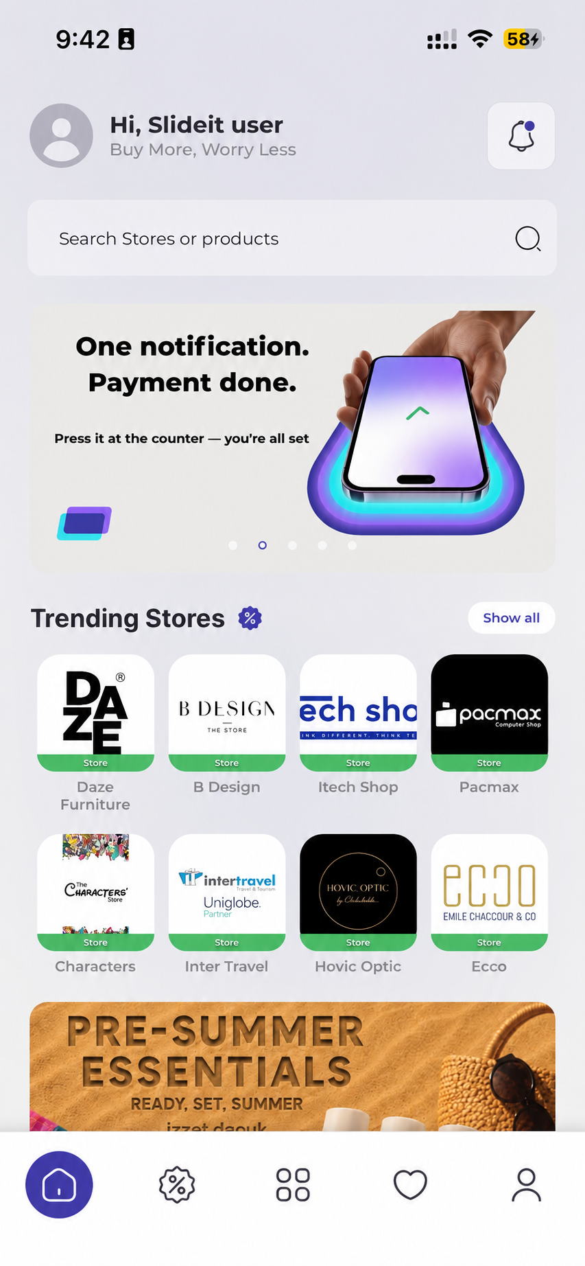 Slideit app: Discover stores, anonymized preview