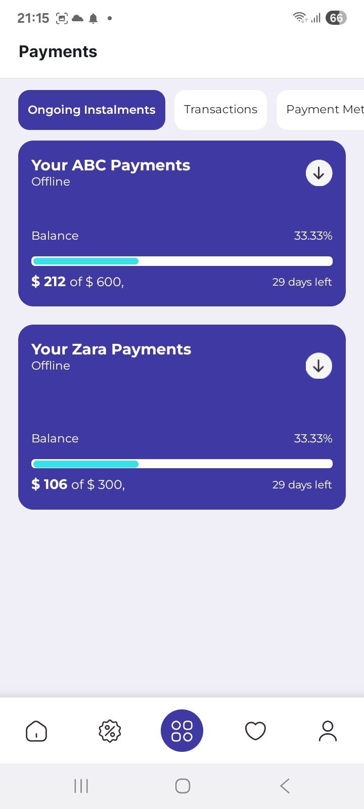 Slideit app: Track payments, anonymized preview